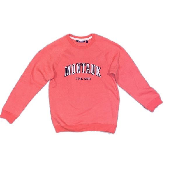 Tops - Coral Embroidered Montauk The End Crewneck Pull Over Sweatshirt Size S